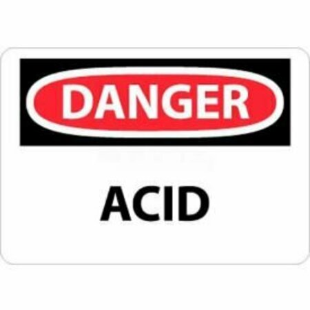 NATIONAL MARKER CO NMC OSHA Sign, Danger Acid, 10in X 14in, White/Red/Black D5RB